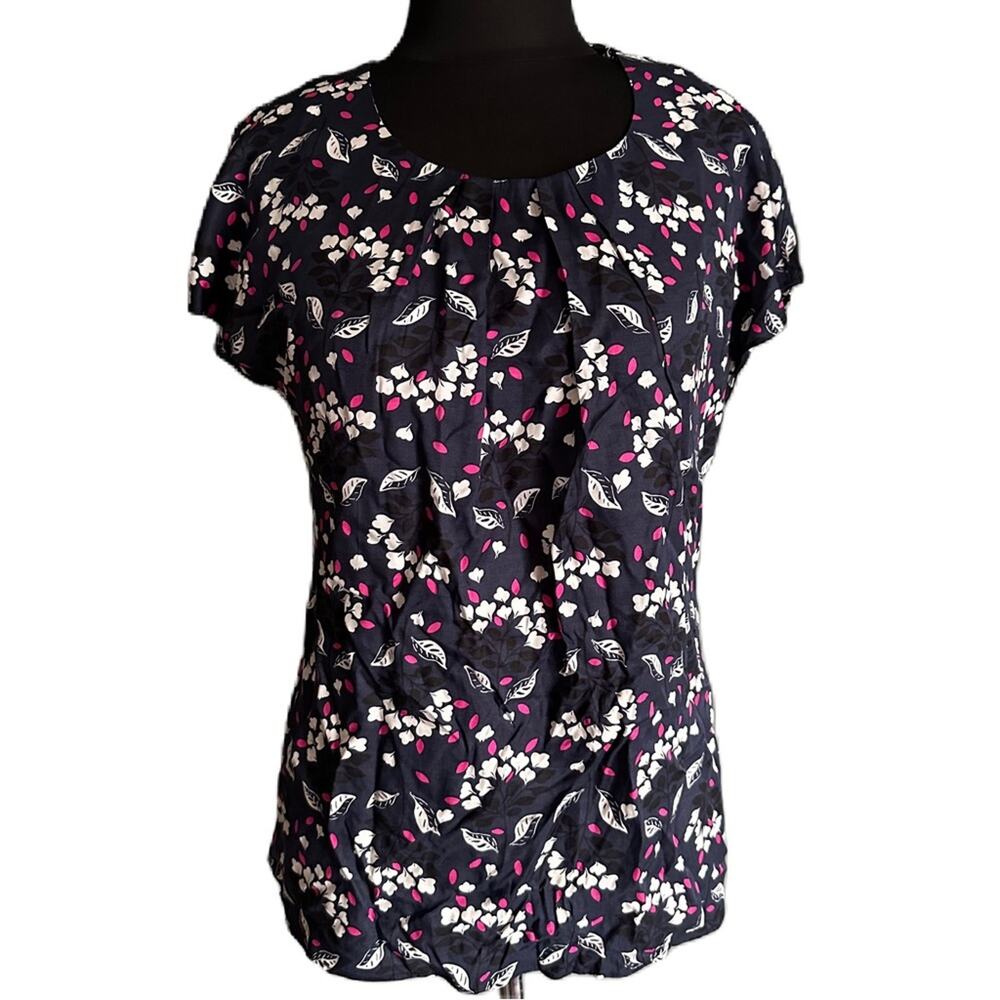 EUC Boden Navy Blue Silk Blend Floral Top 6